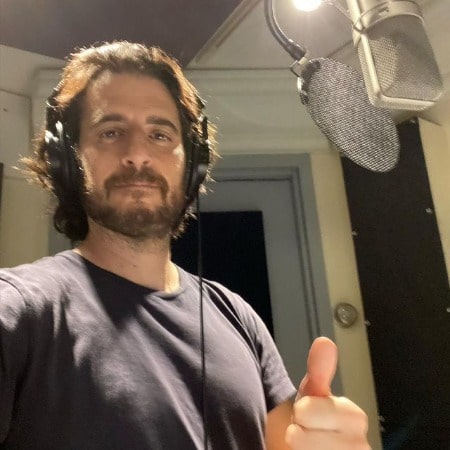 Picture of Jonathan Roumie, ready for dubbing in his voice dubbing studio 